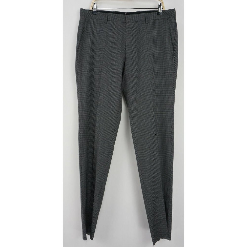 Hugo Boss‎ Gensis4 Men's 36 x 35 Slim Fit Gray Black Check Wool Flat Dress Pants